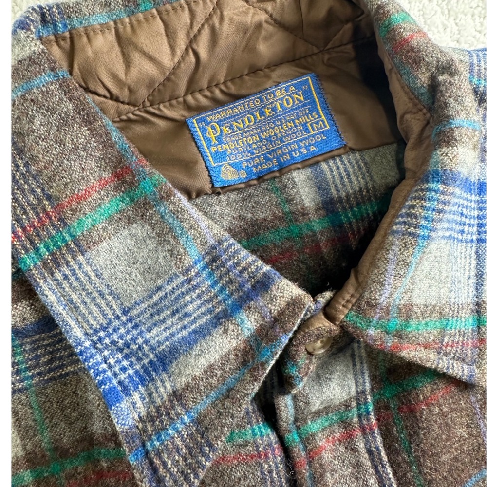 Vintage 60s Pendleton Wool Plaid Long Sleeve Medium Made in USA